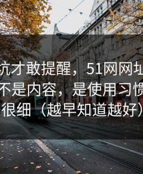 我踩过坑才敢提醒，51网网址让我服气的点不是内容，是使用习惯处理得很细（越早知道越好）