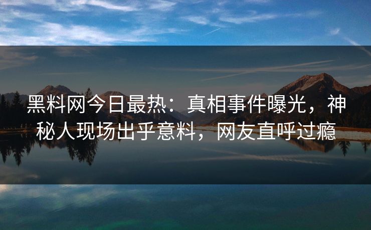 黑料网今日最热：真相事件曝光，神秘人现场出乎意料，网友直呼过瘾