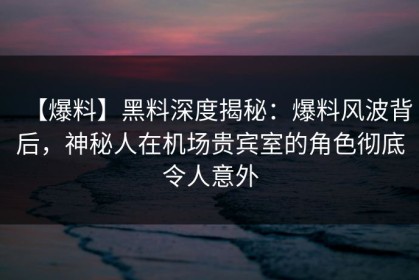 【爆料】黑料深度揭秘：爆料风波背后，神秘人在机场贵宾室的角色彻底令人意外