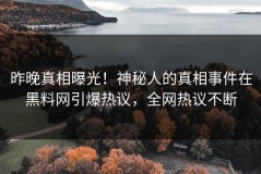 昨晚真相曝光！神秘人的真相事件在黑料网引爆热议，全网热议不断