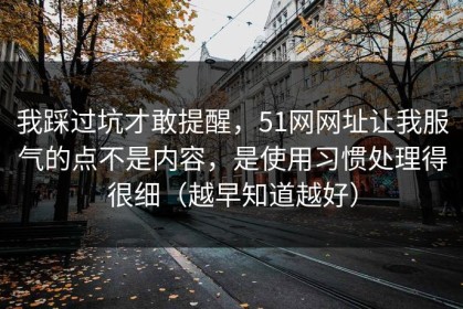我踩过坑才敢提醒，51网网址让我服气的点不是内容，是使用习惯处理得很细（越早知道越好）