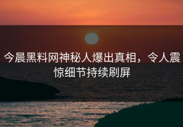 今晨黑料网神秘人爆出真相，令人震惊细节持续刷屏