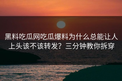 黑料吃瓜网吃瓜爆料为什么总能让人上头该不该转发？三分钟教你拆穿