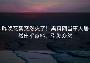 昨晚花絮突然火了！黑料网当事人居然出乎意料，引发众怒
