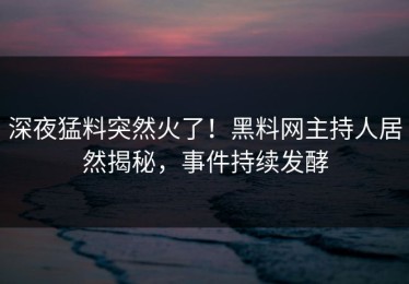 深夜猛料突然火了！黑料网主持人居然揭秘，事件持续发酵