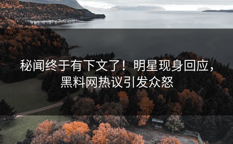 秘闻终于有下文了！明星现身回应，黑料网热议引发众怒
