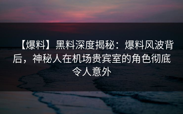 【爆料】黑料深度揭秘：爆料风波背后，神秘人在机场贵宾室的角色彻底令人意外